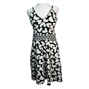 Yi Pheng Yuan Retro Black/White Heart Fit & Flare Skater Dress  w/Cutouts Size M